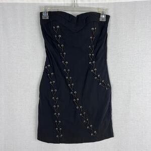 Vintage Y2K Poetry Dress Strapless Lace Up Mini Black Punk Emo Festival Party